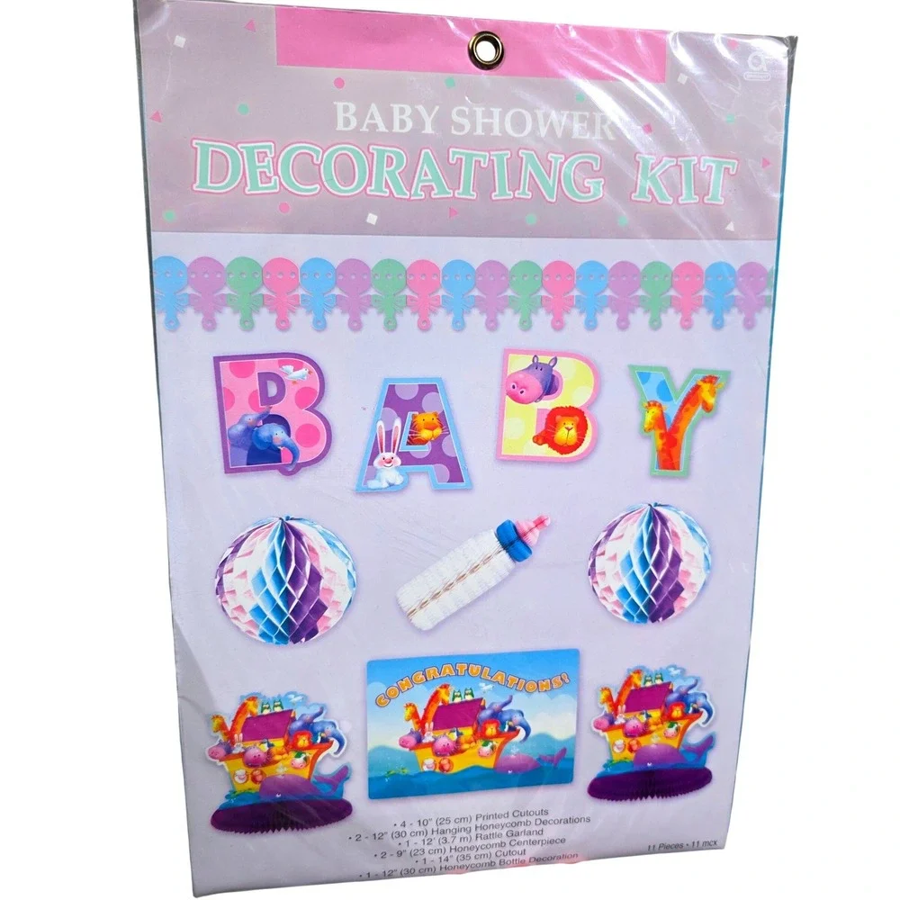 Amscan Baby Shower Decorating Kit 11pc Noahs Ark Animal Theme Pastel Vintage